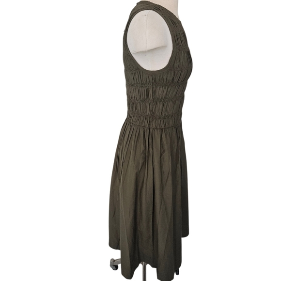 NWT Micheal Kors Smoked Shirred Olive Green Sleeveless Midi  Dress - Picture 7 of 10
